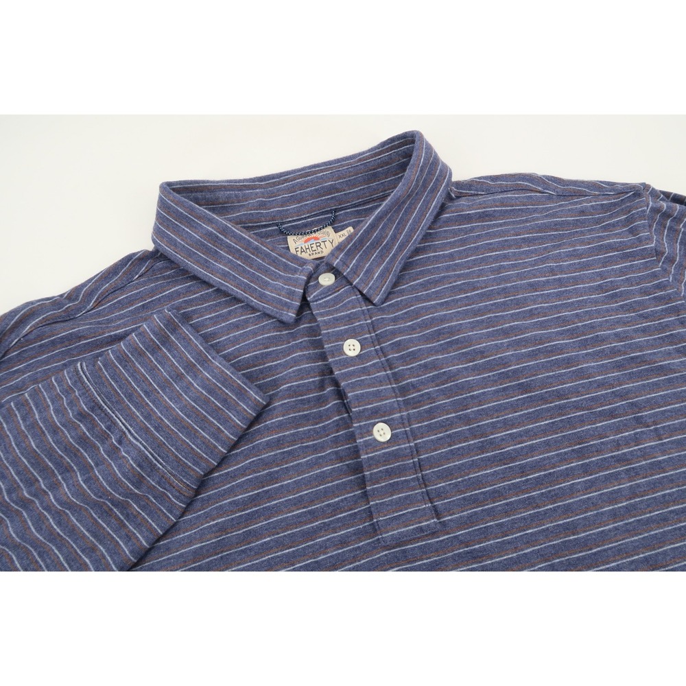 Faherty Mens XXL Long Sleeve Movement Polo Navy‎ Waters Edge Striped Size 2XL